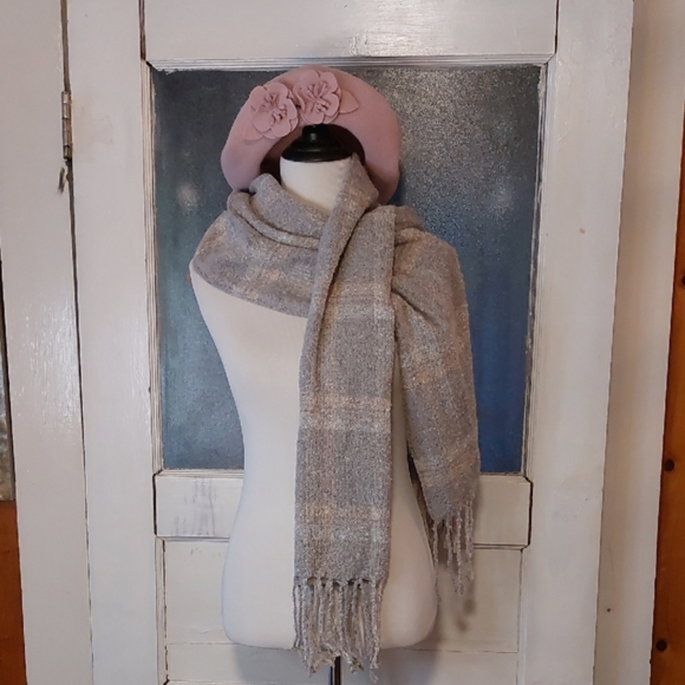 Cozy Pink and Gray Plaid Scarf